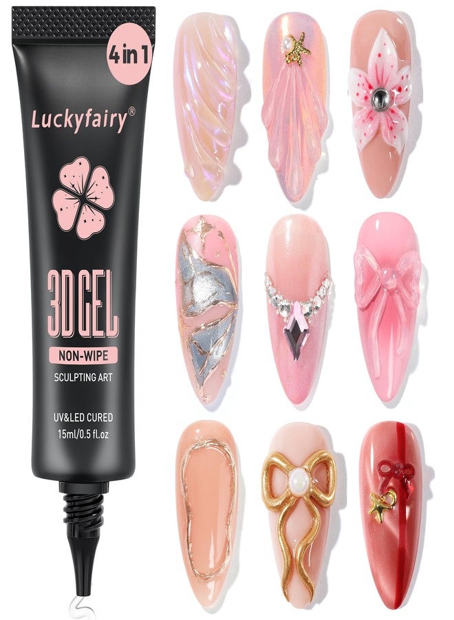 Luckyfairy جل لاكي فيري ثلاثي الأبعاد لفن الأظافر: جل نحت الأظافر ثلاثي الأبعاد، 15 غرام، 4 في 1: تشكيل، رسم، مسحوق كروم، غراء أحجار الراين، لا يحتاج إلى مسح، مثالي لفن الأظافر المنزلي، يحتاج إلى تجفيف بالمصباح. - Image 1
